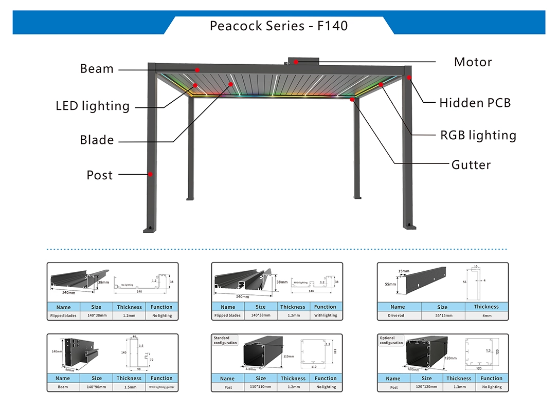 F140 aluminum pergola Structure