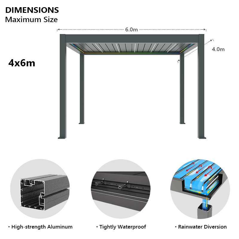 F180 aluminum pergola max size 4x6m