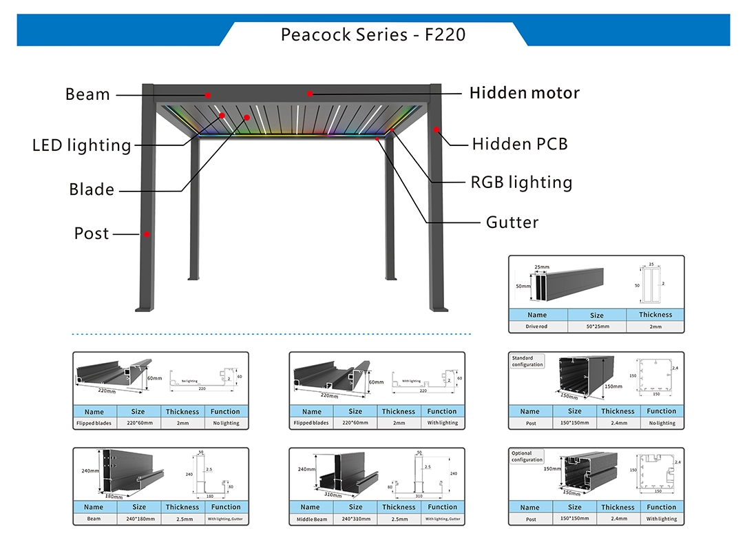 F220 aluminum pergola Structure