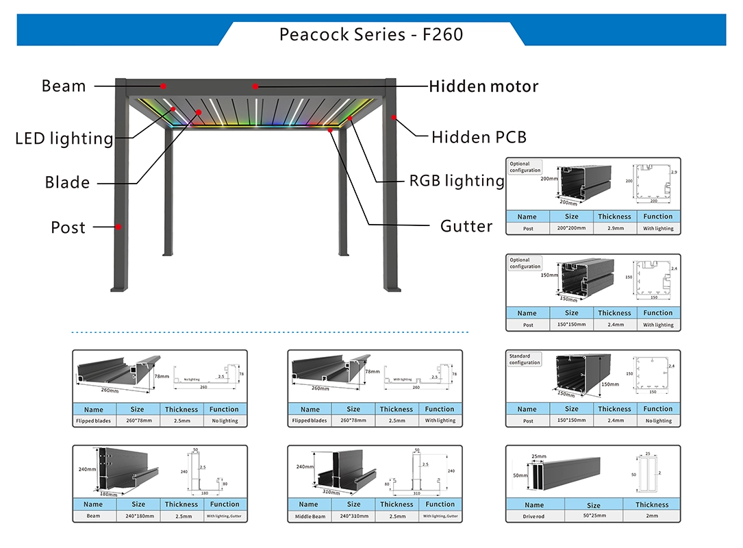 F260 aluminum pergola Structure