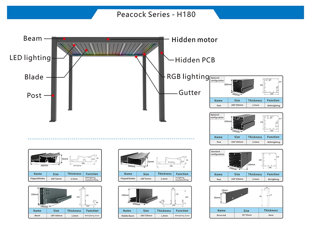 H180 aluminum pergola Structure