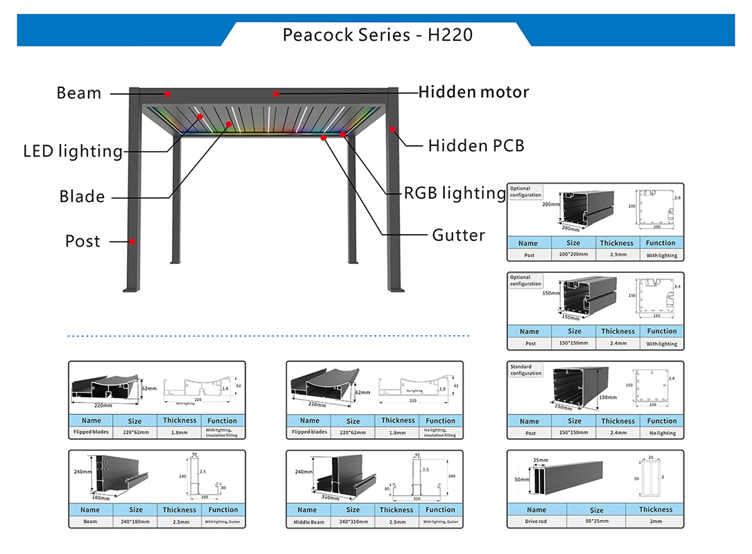 H220 aluminum pergola Structure