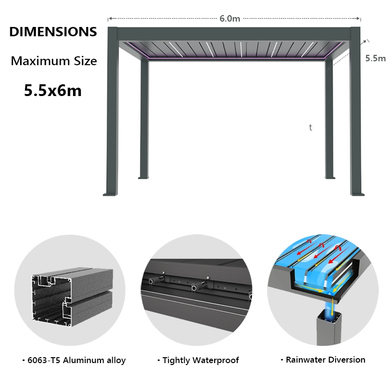 H260 aluminum pergola max size 5.5x6m