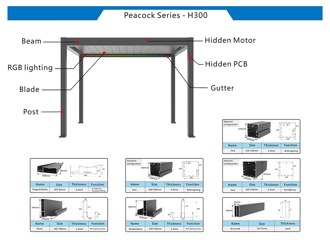 H300 aluminum pergola Structure