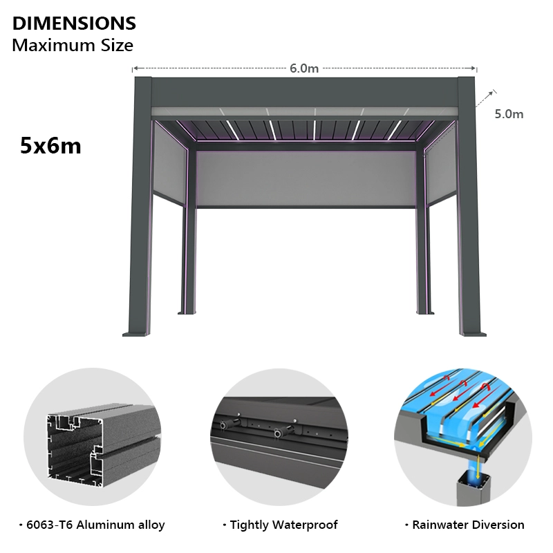 VH250-220 aluminum pergola max size 5x6m